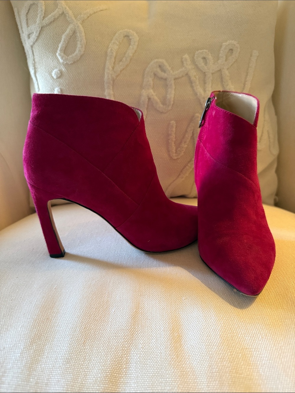 Women's Fuchsia Suede High-Heel Ankle Booties